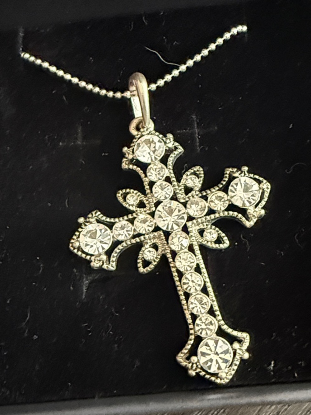 Crystal Cross Pendant Necklace - Silver Tone